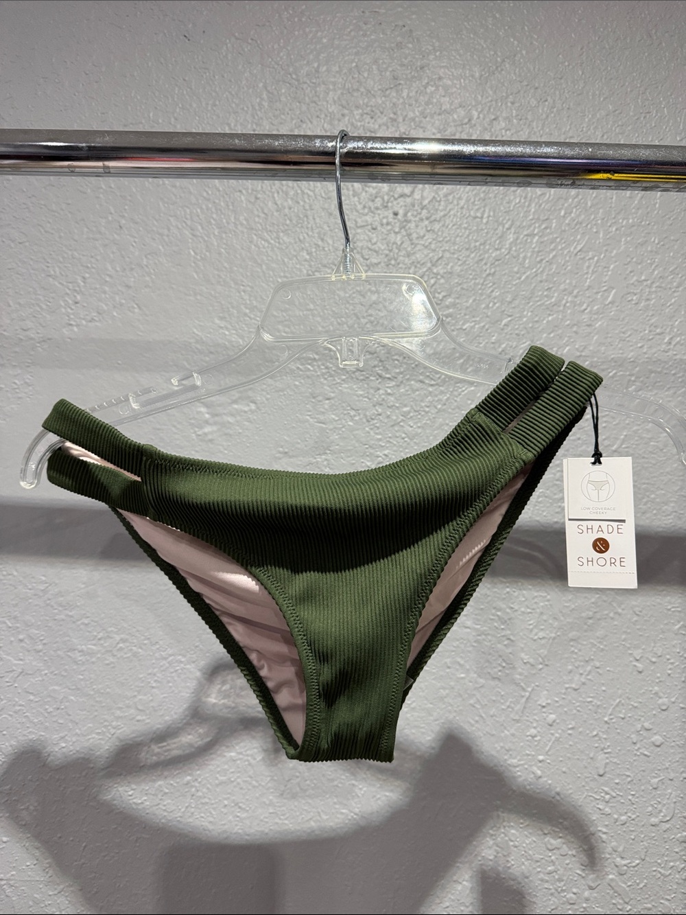 Shade & Shore Olive Ribbed Double-Strap Bikini Bottom